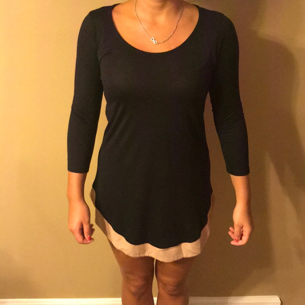 Black dress with tan stripe